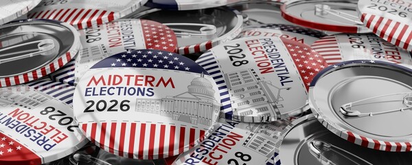 USA midterm Congress elections to 2026 round badges - 3D illustration