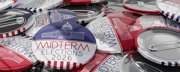 USA midterm Congress elections to 2026 round badges - 3D illustration