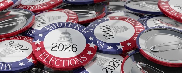 USA midterm Congress elections to 2026 round badges - 3D illustration