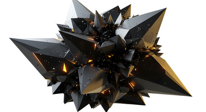 Abstract geometric shapes in black and gray with internal golden glow