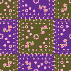 seamless floral pattern on a purple and green checkered background