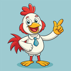 Smiling cartoon chicken wearing a shirt and tie