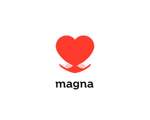 Abstract heart embrace logotype. Care symbol. Love hands icon  sign