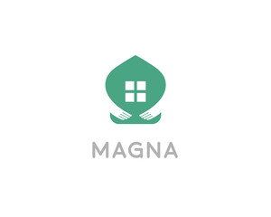 Abstract house embrace logotype. Home care symbol. Hands real estate icon  sign