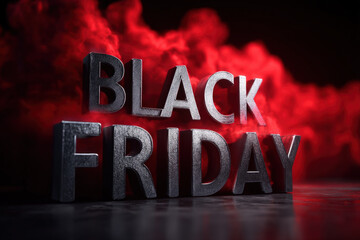 Black Friday silver text on dark brushed metal with red smoke background
