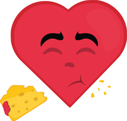 vector illustration emoticon character heart cartoon, eating a piece of cheese
