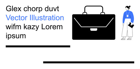 Business solutions, professionalism, workplace, corporate identity, branding, marketing. Minimalist black briefcase and person in formal clothing with text space. Business solutions