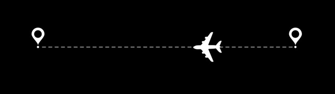 Airplane Route Dotted Line. animated of air plane flight route with the point of location line. on a black background