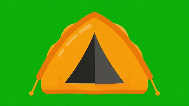 Orange Camping Tent Front View On Green Screen.