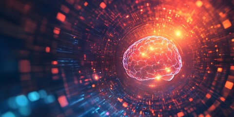 Abstract glowing digital sphere with intricate network connections and vibrant light particles creating a futuristic technological concept art background