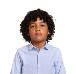 Portrait of little boy on white background