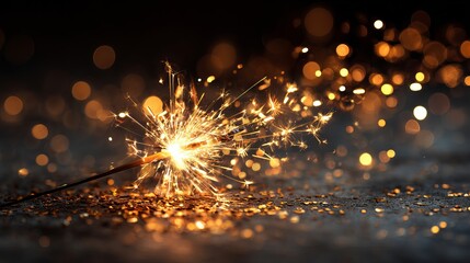 Obraz premium Sparkling bengal light creating magical moments of celebration, golden bokeh lights dancing in the background, perfect for festive holiday designs