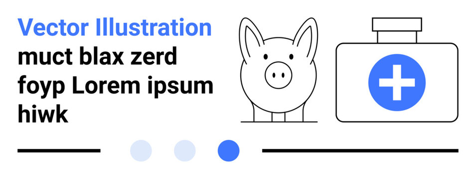 Piggy bank beside medical kit with cross symbol, representing financial health, savings, insurance, healthcare, investment, budgeting, personal finance. Ideal for apps blogs infographics simple