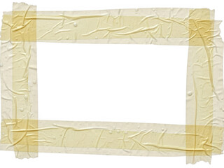 Frame made of wrinkled beige masking tape creating a border with a white empty space in the center, isolated on transparent background