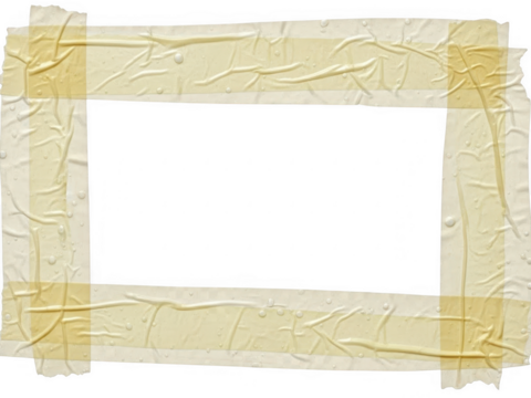 Frame made of wrinkled beige masking tape creating a border with a white empty space in the center, isolated on transparent background