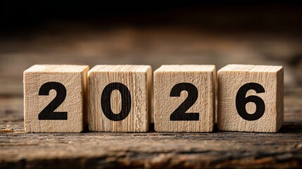 Looking forward to 2026 with wooden blocks displaying the year, symbolizing future planning, goals, and business projections for a new era