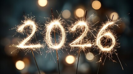 Sparkling 2026 New Year's Eve celebration with festive sparklers and bokeh lights, creating a magical and joyous atmosphere for holiday promotions