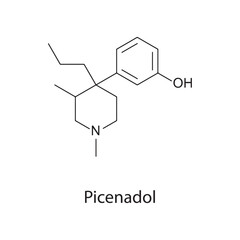 Picenadol molecular structure, dual μ-opioid receptor agonist–antagonist analgesic drug, clean scientific vector diagram, skeletal chemical formula