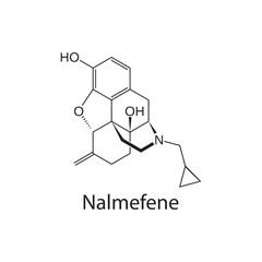 Fototapeta premium Nalmefene molecular structure, opioid receptor antagonist drug, clean scientific vector diagram, skeletal chemical formula