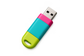 Colorful usb flash drive offering portable data storage and digital memory solution with transparent background