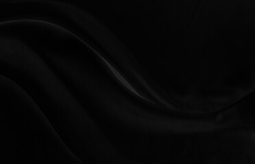 Black gray satin dark fabric texture luxurious shiny that is abstract silk cloth background with patterns soft waves blur beautiful.