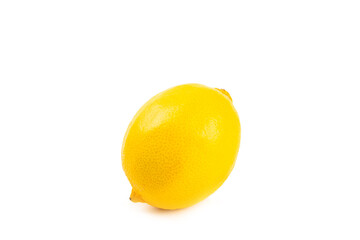 Lemon isolated on white background. Lemon fruits with a slice. Fresh lemon fruits with citrus leaves. Lemon juice. Pattern. Space for text.