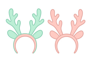 Set of reindeer antler headbands featuring a pastel green and pink vector illustration, perfect as a Christmas accessory