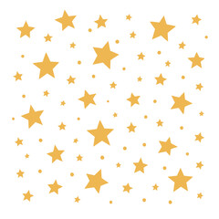 Golden star confetti on a white background, evoking a festive holiday celebration