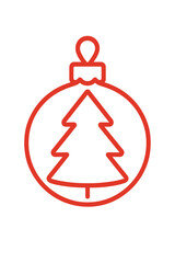 Elegant red line-art Christmas tree ornament or bauble, vector illustration with wide strokes and outline style, perfect for Xmas and New Year seasonal d&eacute;cor