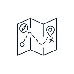 Route map. Hike, travel. Vector linear icon isolated on white background.