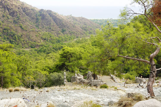 The ruins of the temple of Hephaistos, Yanartas or Chimaera mountain, Turkey