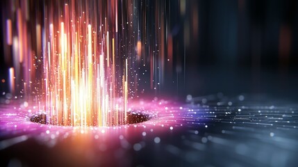 An abstract illustration of data streams rising from a hole, with a futuristic and digital concept.