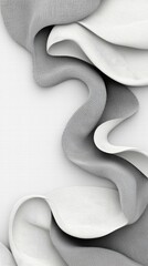 Abstract image of gray and white fabric in a swirling pattern against a white background.