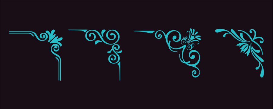 Elegant teal corner flourish accents for modern designs and invitations, adding a touch of sophistication and decorative flair, perfect for creative projects