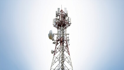 isolated cell tower against a stark white background showcasing telecommunications infrastructure design