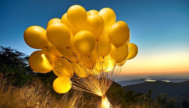 a vibrant cluster of luminous yellow balloons