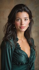 Fototapeta premium A woman in a green dress posing for a picture
