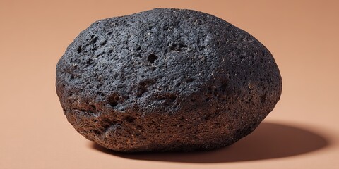 Unique volcanic rock formation with a porous surface displayed on a neutral background