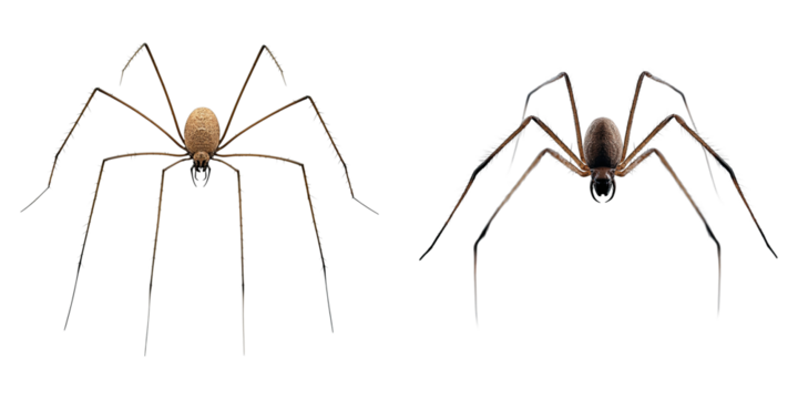 Two brown slender-legged creatures in the entomological world. Each creature showcases a unique stance