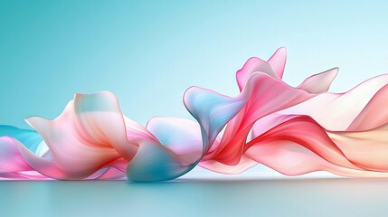 Abstract image of flowing fabric in shades of pink, red, and blue against a gradient background.