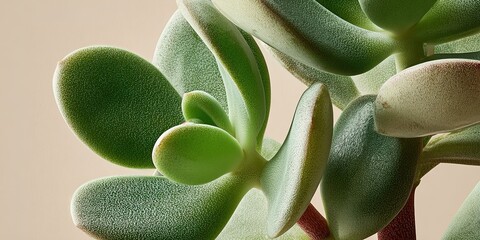 Close-up view of vibrant green succulent leaves in a warm and inviting indoor setting