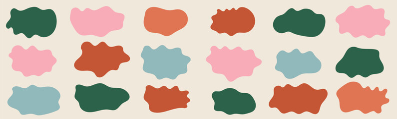 Retro text box comment abstract round colorful pastel organic natural blob blot irregular form shape. Wavy vector speech curvy bubbles for text