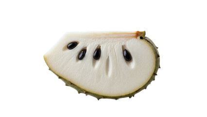 Slice of Custard Apple Fruit with Seeds Keywords: custard apple, cherimoya, annona, fruit, slice isolated on a transparent background