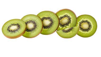 Sliced Kiwifruit with Reflections Keywords: kiwifruit, kiwi, slice, fruit, green, black seeds isolated on a transparent background