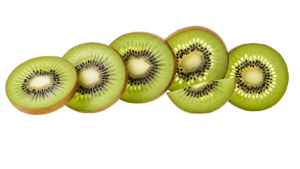 Sliced Kiwifruit with Reflections Keywords: kiwifruit, kiwi, slice, fruit, green, black seeds isolated on a transparent background