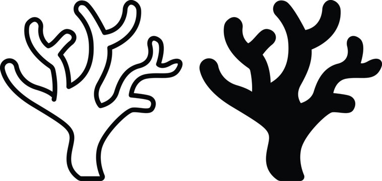 Dry tree banch Icons Weather Plants Underwater Elements Outline Solid Set Vector Silhouette and Pictogram.eps