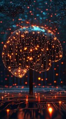 Fototapeta premium Illuminated Brain Tree on Digital Landscape circuit board Image