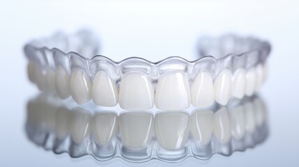 Fototapeta premium Transparent dental aligners on reflective surface for orthodontic treatment