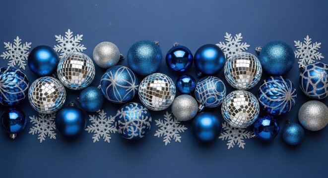 Elegant blue and silver christmas ornaments and snowflakes - Powered by Adobe