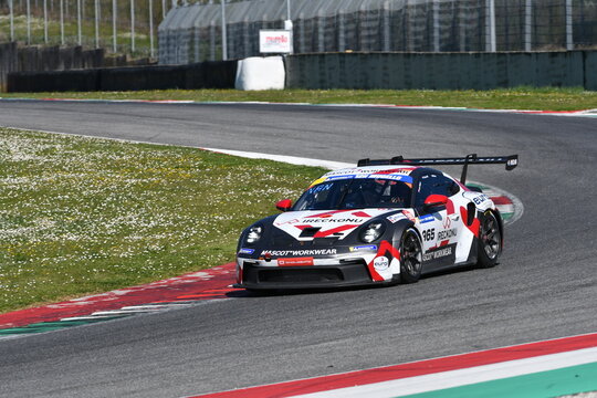 Scarperia, Italy - March 20th 2025: Porsche 911 GT3 Cup (992) of Team MDM Motorsport drive by Coronel-Jaap-Roon-Hoffner in action during 12h Michelin at Mugello Circuit.